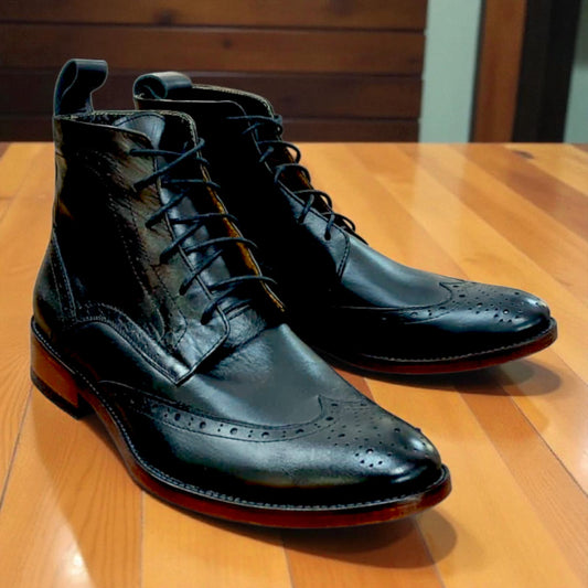 BOTÍN BOSTONIANO DE CUERO NEGRO 6 OJALES TALLA 40