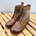 BOTIN DE MUJER CUERO COLOR CAFE CON TEXTIL