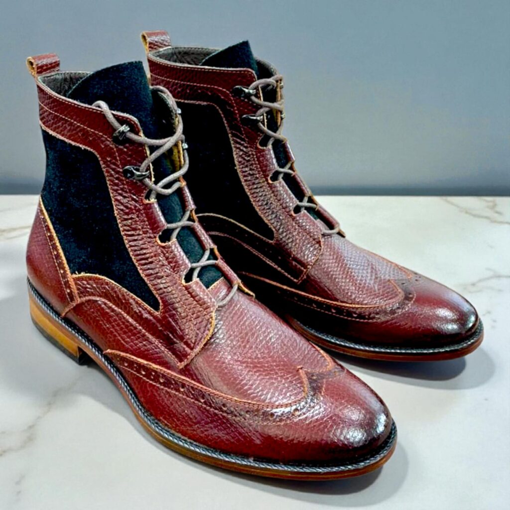 BOTÍN DERBY CUERO VINO CON GAMUZA NEGRA TALLA 41