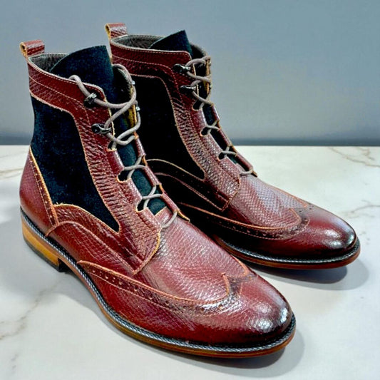 BOTÍN DERBY CUERO VINO CON GAMUZA NEGRA TALLA 41