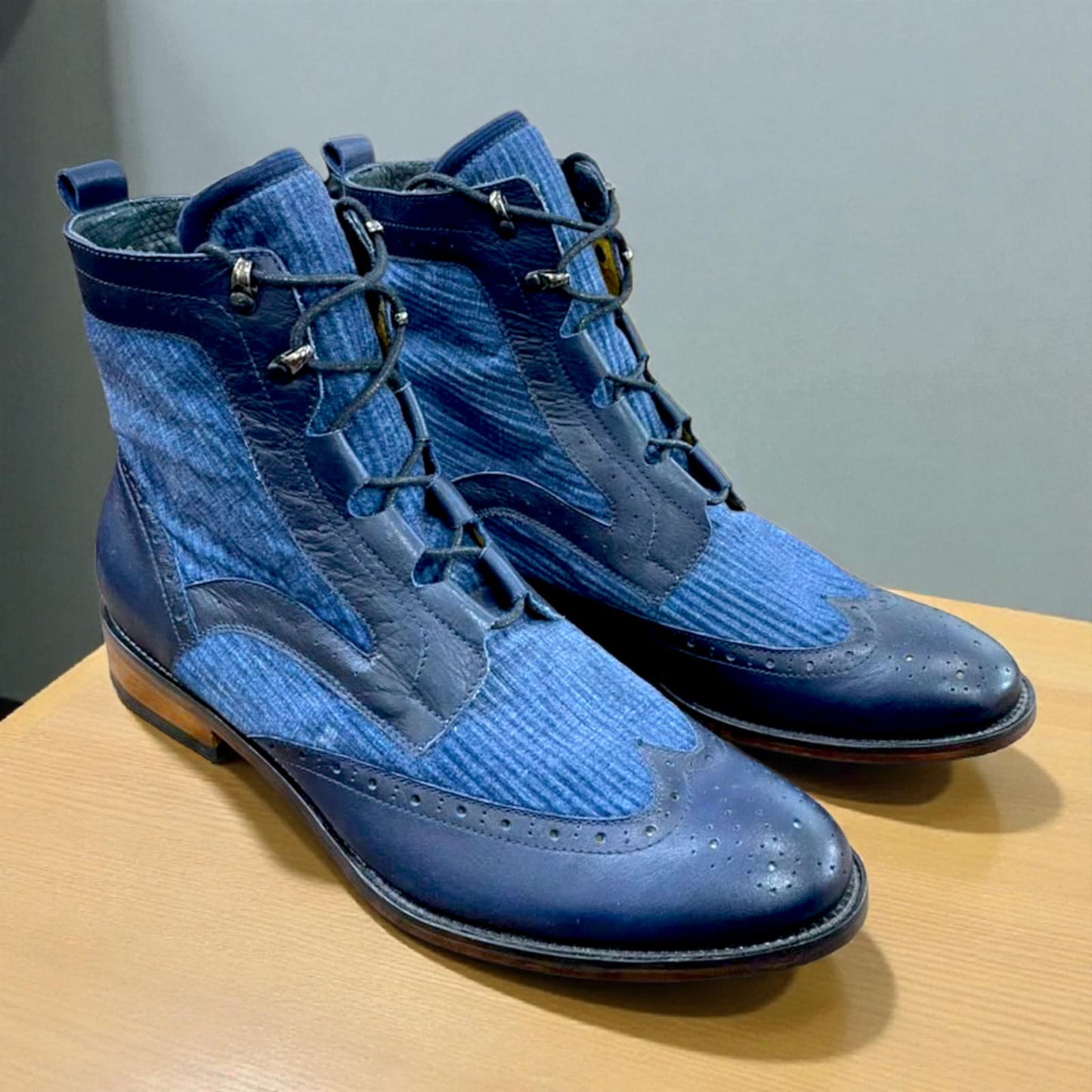 BOTÍN DERBY PANA Y CUERO AZUL TALLA 42