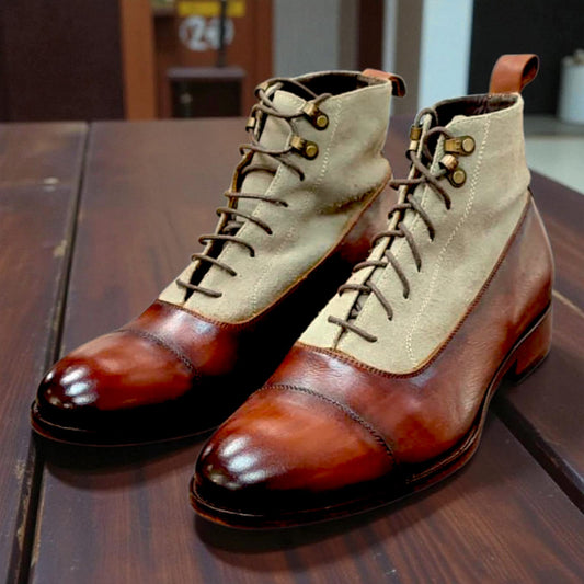 BOTÍN ESCOCÉS CAOBA CON GRIS CLARO TALLA 40