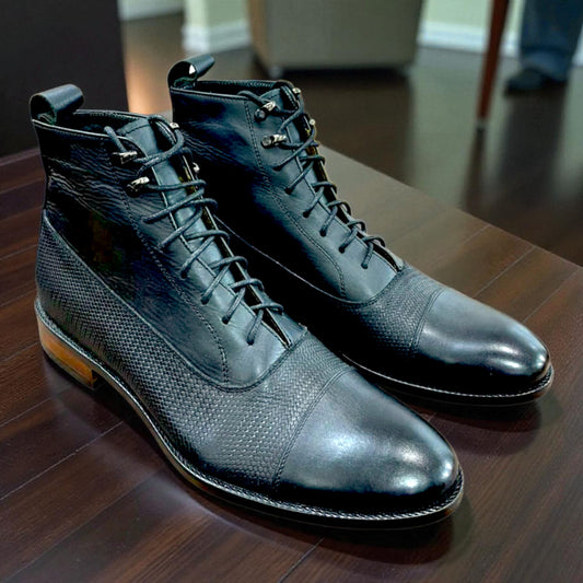 BOTÍN ESCOCÉS CUERO NEGRO PRENSADO TALLA 42