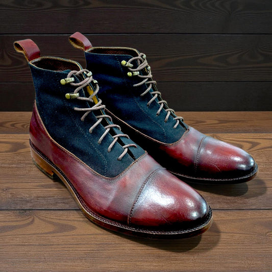 BOTÍN ESCOCÉS CUERO COLOR VINO CON TEXTIL TALLA 43