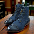 BOTÍN JACK AZUL CUERO Y TEXTIL