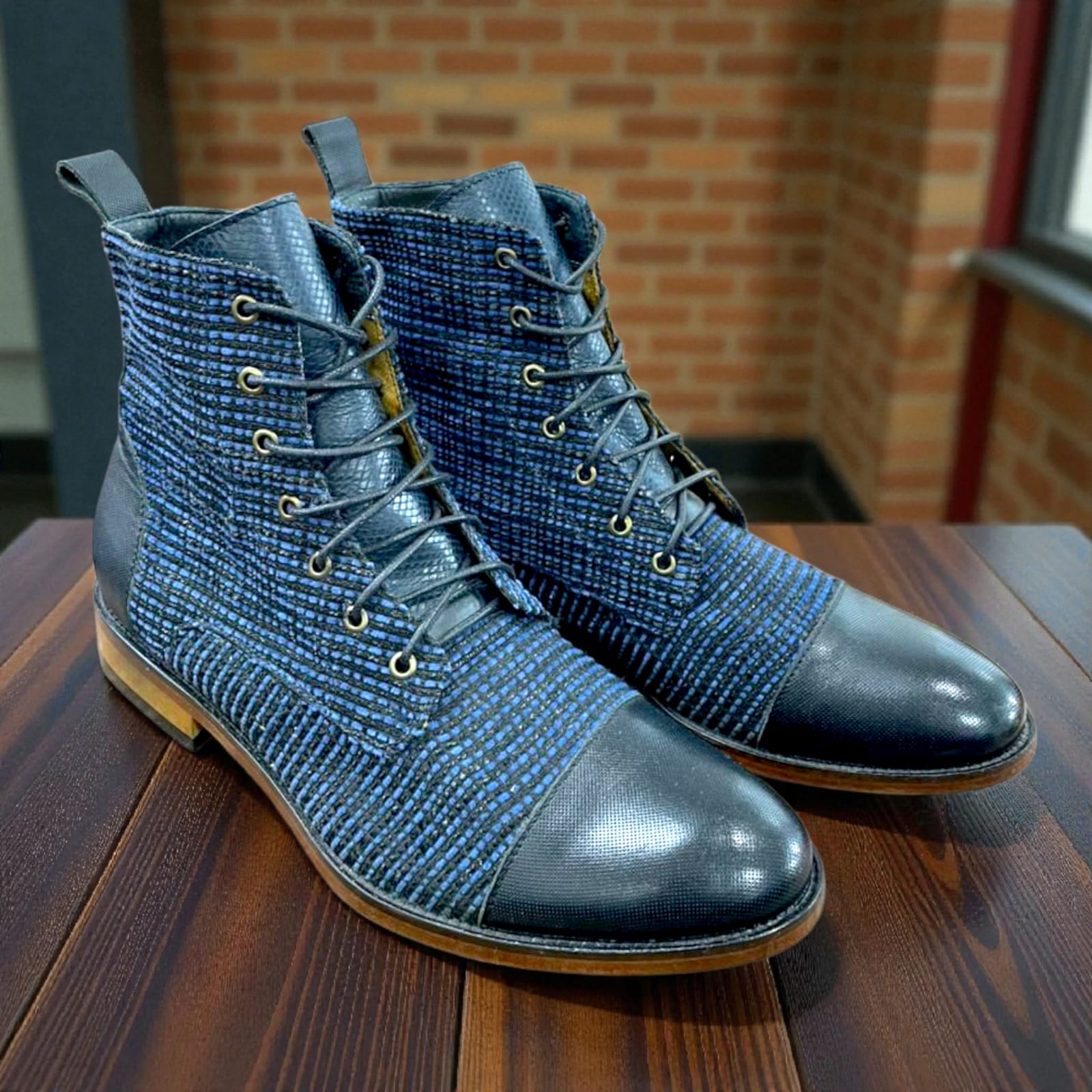 BOTÍN JACK BOOT AZUL CUERO Y TEXTIL