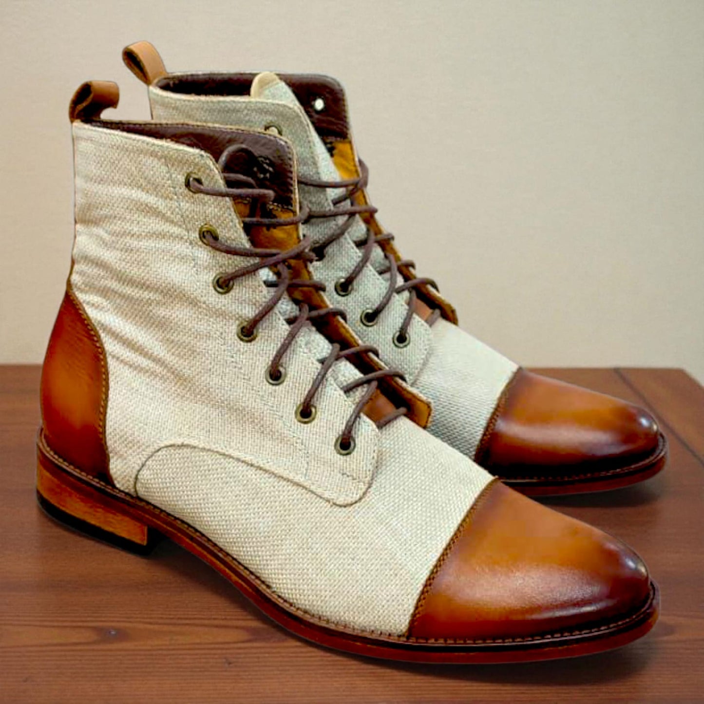 BOTÍN JACKBOOT MIEL CON TEXTIL BEIGE TALLA 41