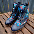 BOTIN MUJER CUERO AZUL CON TEXTIL