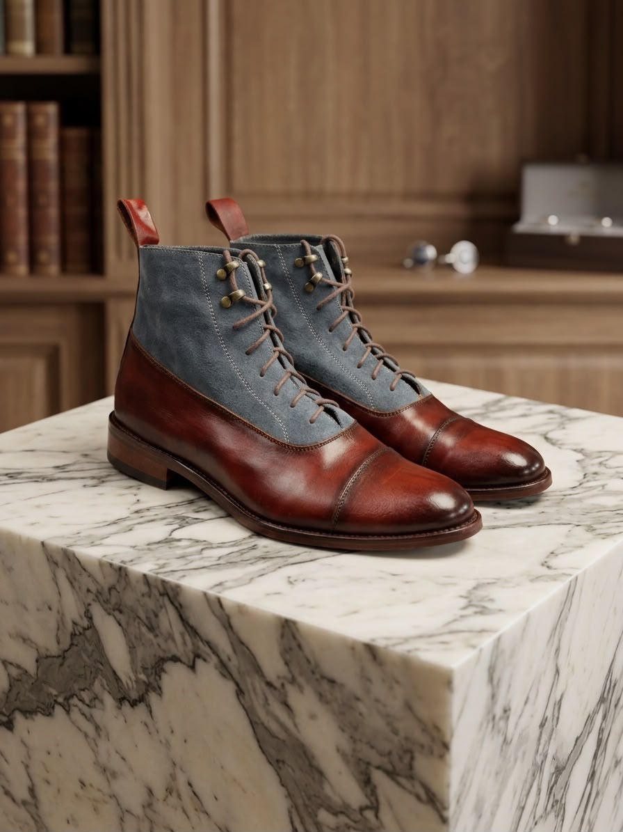 BOTIN ESCOCES - CUERO ROJIZO & GAMUZA GRIS