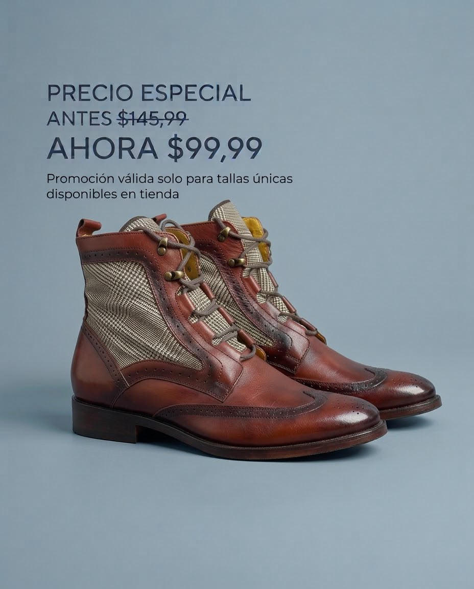 BOTIN DERBY ROJIZO TEXTIL CREMA