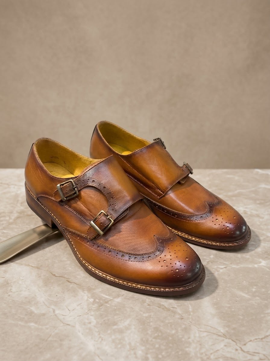 DOBLE MONKSTRAP FULL BROGUE MIEL