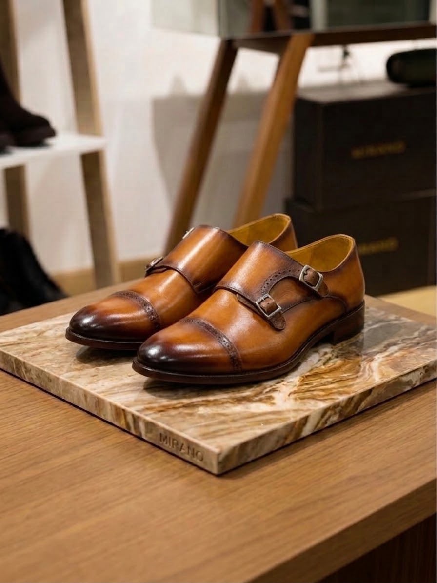 DOBLE MONKSTRAP MIEL PUNTERA TROQUELADO