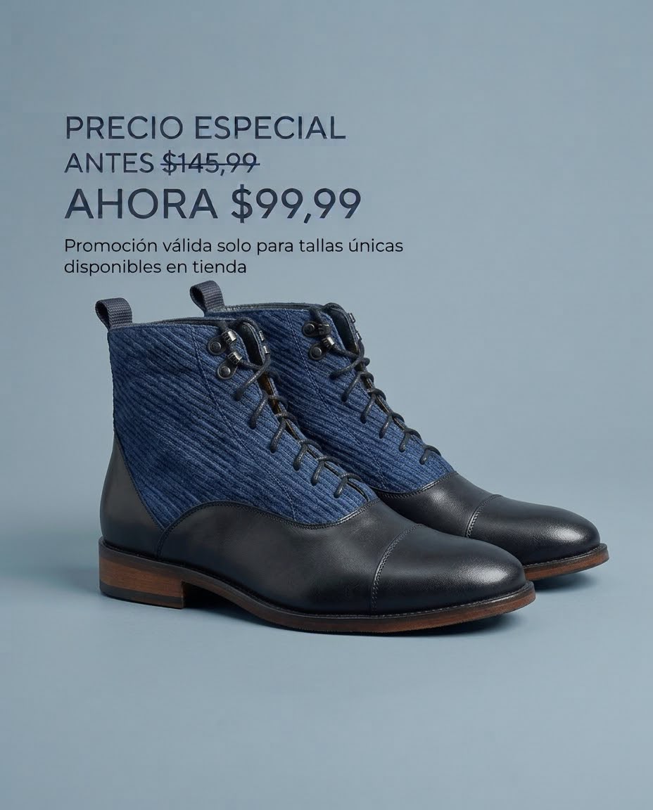BOTIN ESCOCES CUERO - PANA AZUL