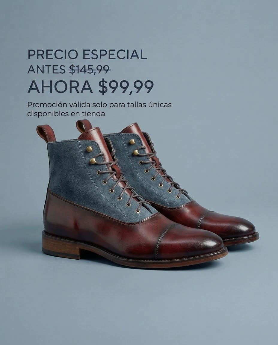 BOTIN ESCOCES CUERO ROJIZO - GAMUZA GRIS