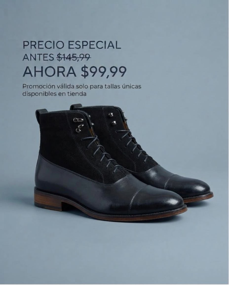 BOTÍN ESCOCÉS CUERO - GAMUZA NEGRO