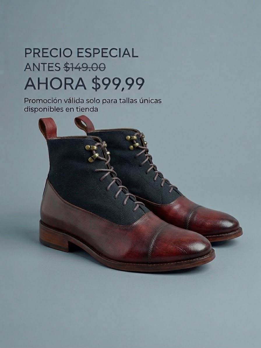 BOTÍN ESCOCÉS CUERO VINO - TEXTIL NEGRO