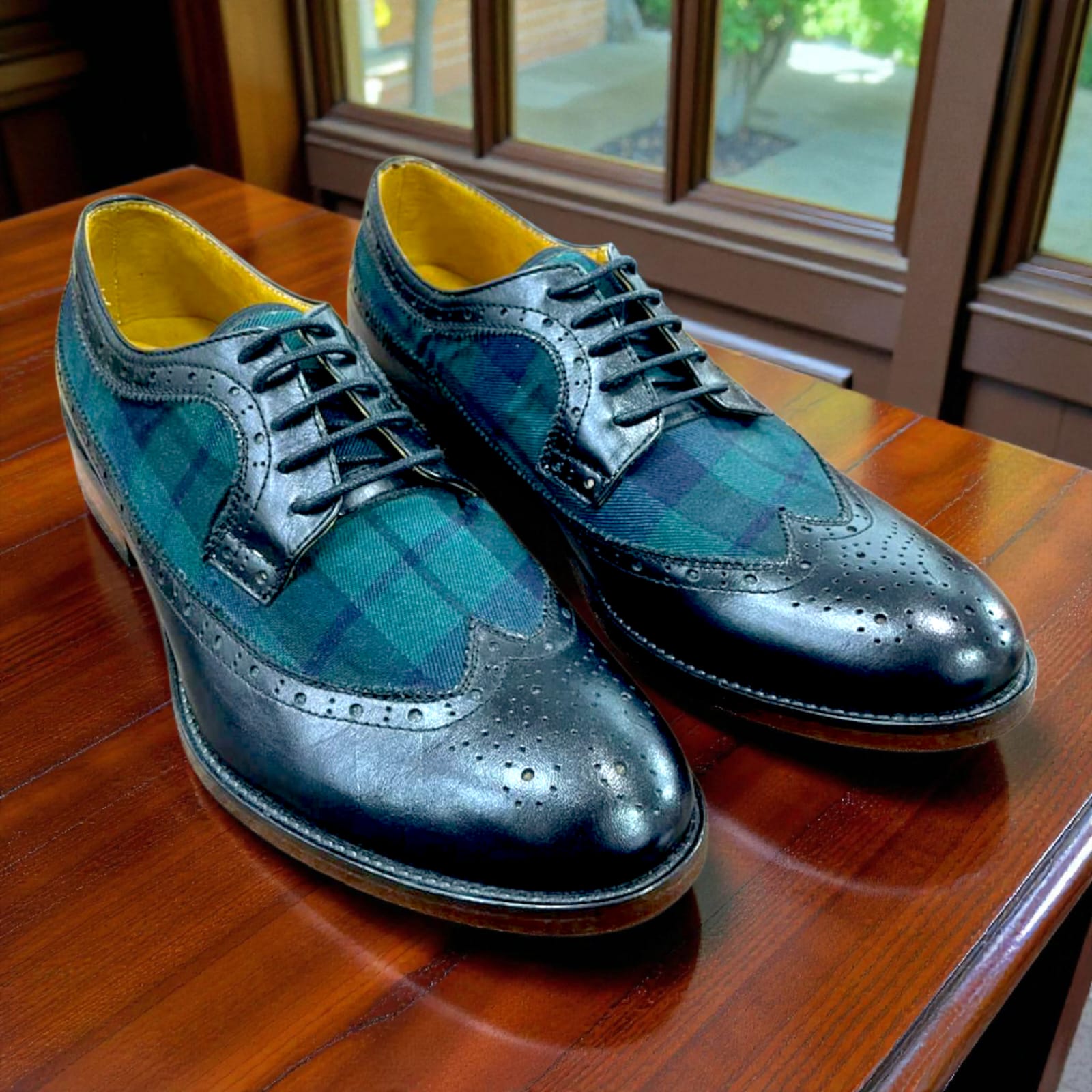 ZAPATO DERBY BICOLOR VERDE AZÚL