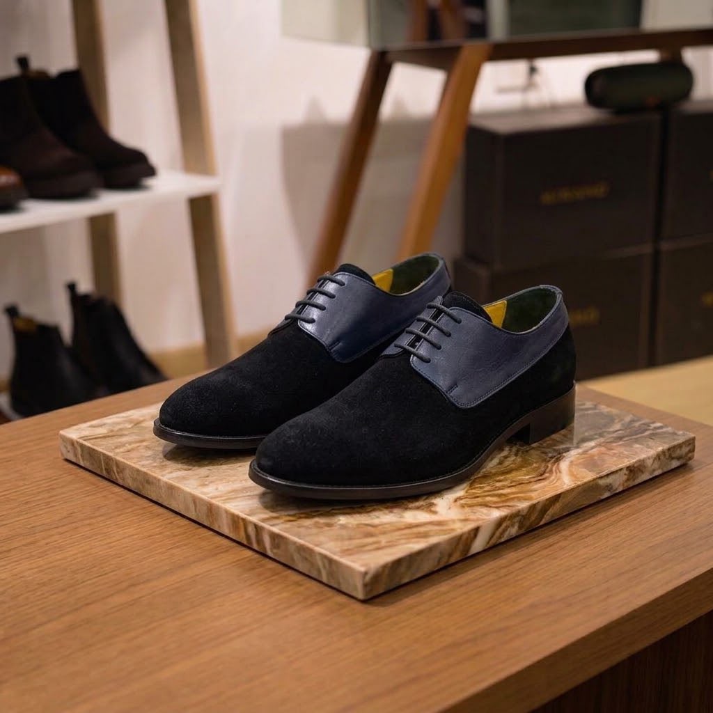 ZAPATO DERBY AZUL GAMUZA