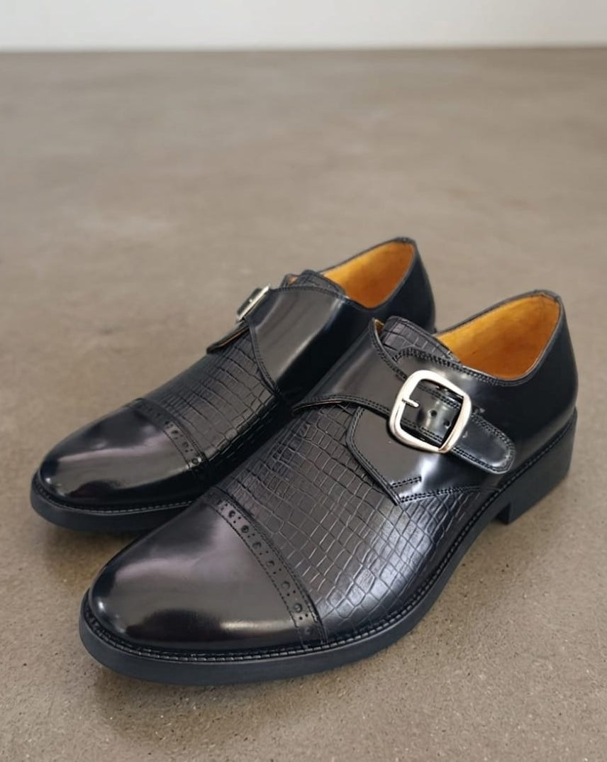 SINGLE MONKSTRAP TOTAL BLACK – CROCO PREMIUM