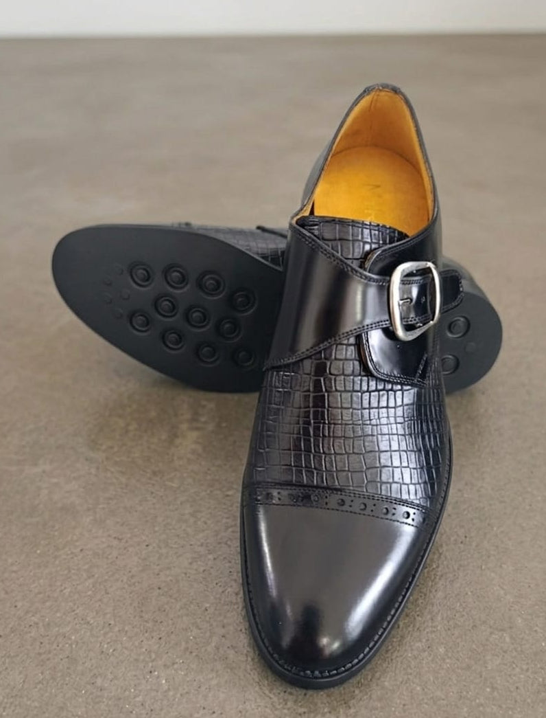 SINGLE MONKSTRAP TOTAL BLACK – CROCO PREMIUM